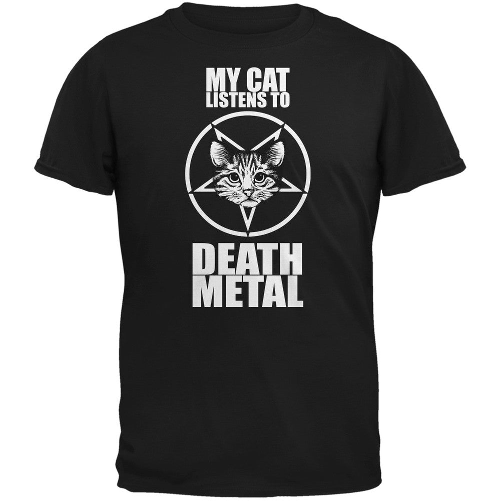 My Cat Listens To Metal Black Adult T-Shirt