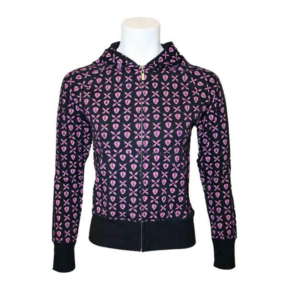 Atticus Black Hot Pink Guitar Pick Pattern Juniors Full-Zip Hoodie - Black