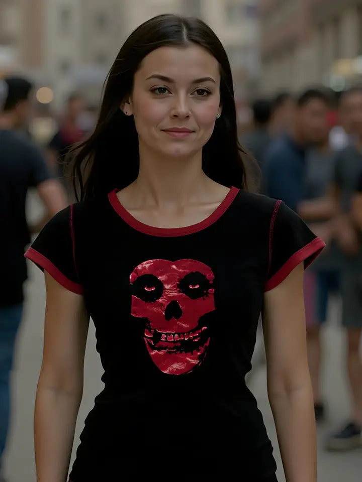 Misfits - Red Foil Skull Juniors Ringer T-Shirt