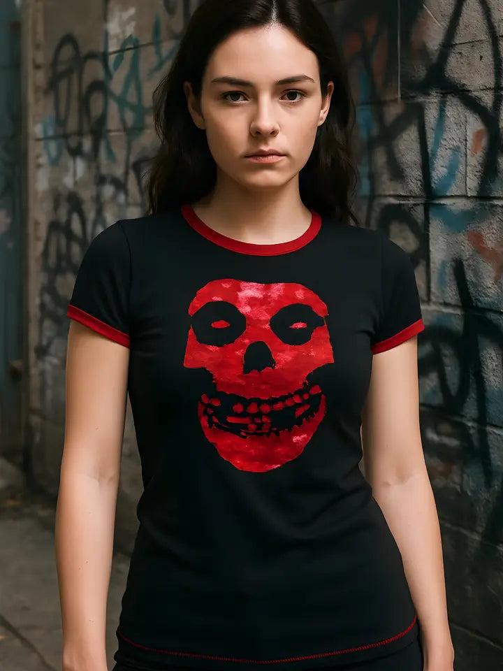 Misfits - Red Foil Skull Juniors Ringer T-Shirt
