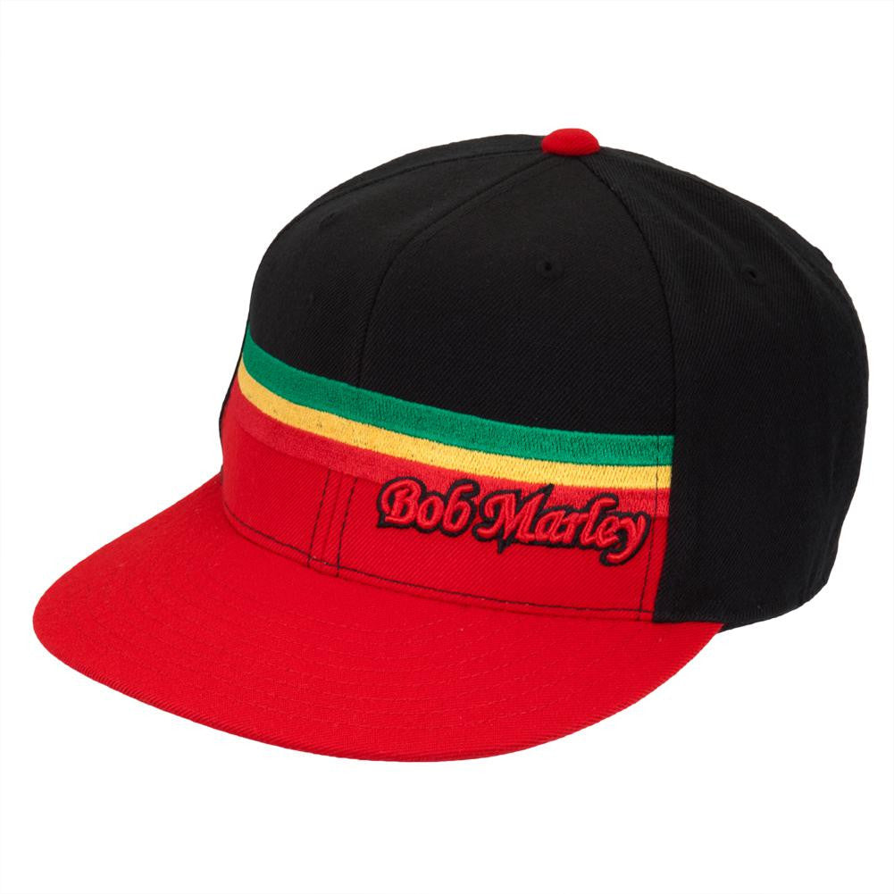 Bob Marley Rasta Stripe Mens Fitted Black Baseball Hat