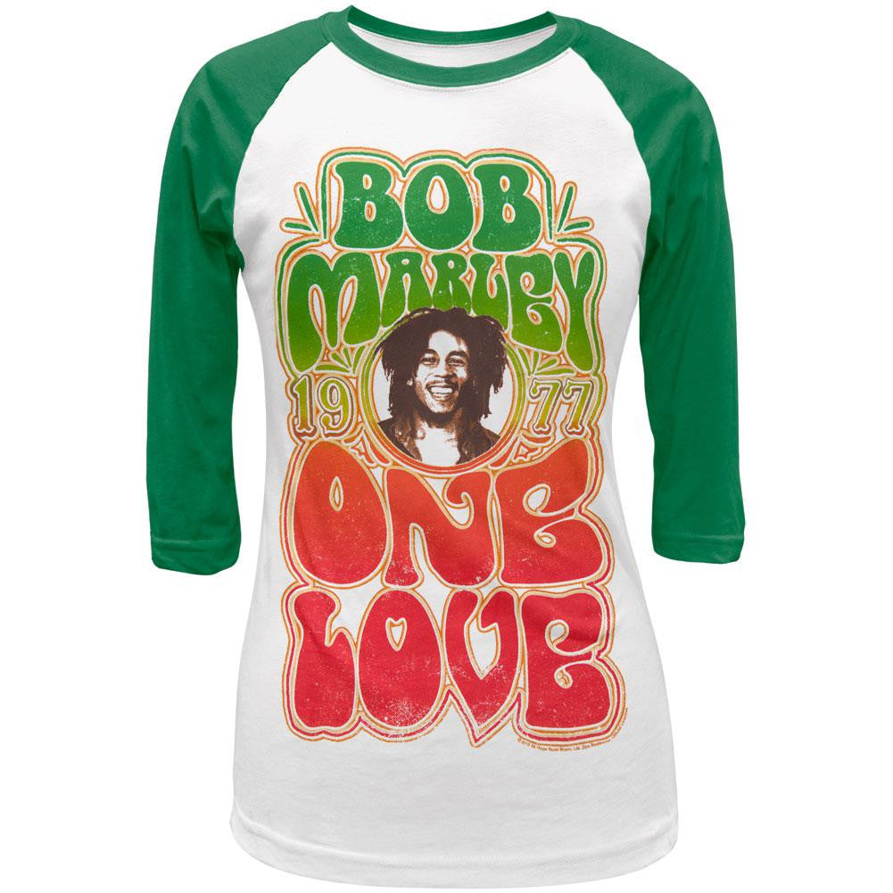 Bob Marley One Love 1977 Juniors Raglan T Shirt
